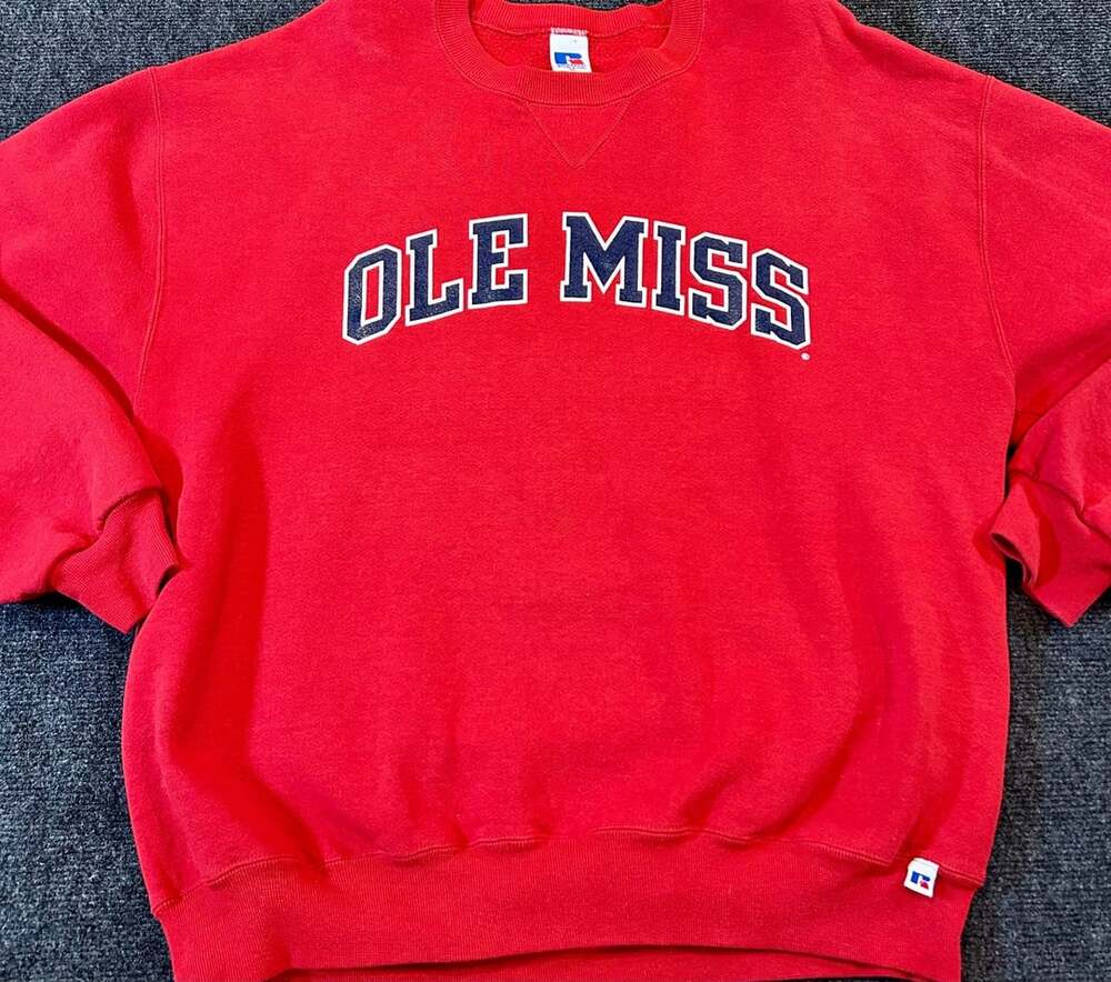 Vintage Russell Athletic Ole Miss University Sweatshirt Red Crewneck XL - Picture 4 of 8